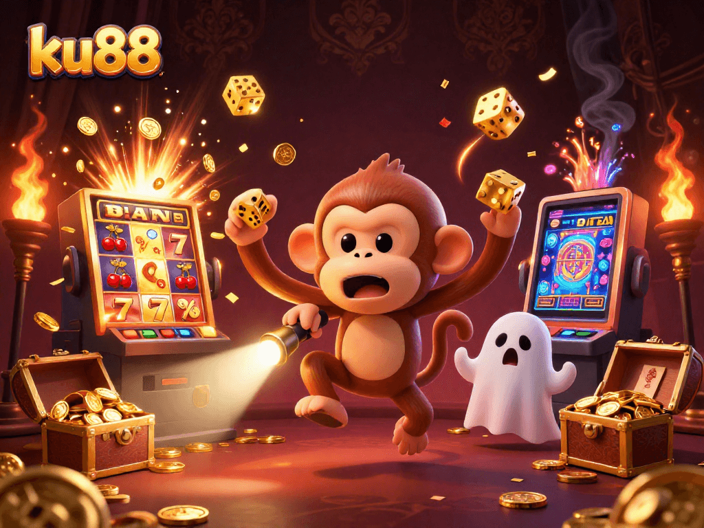 ku88 grants an exhilarating jackpot experience inside a haunted casino atmosphere with playful characters.