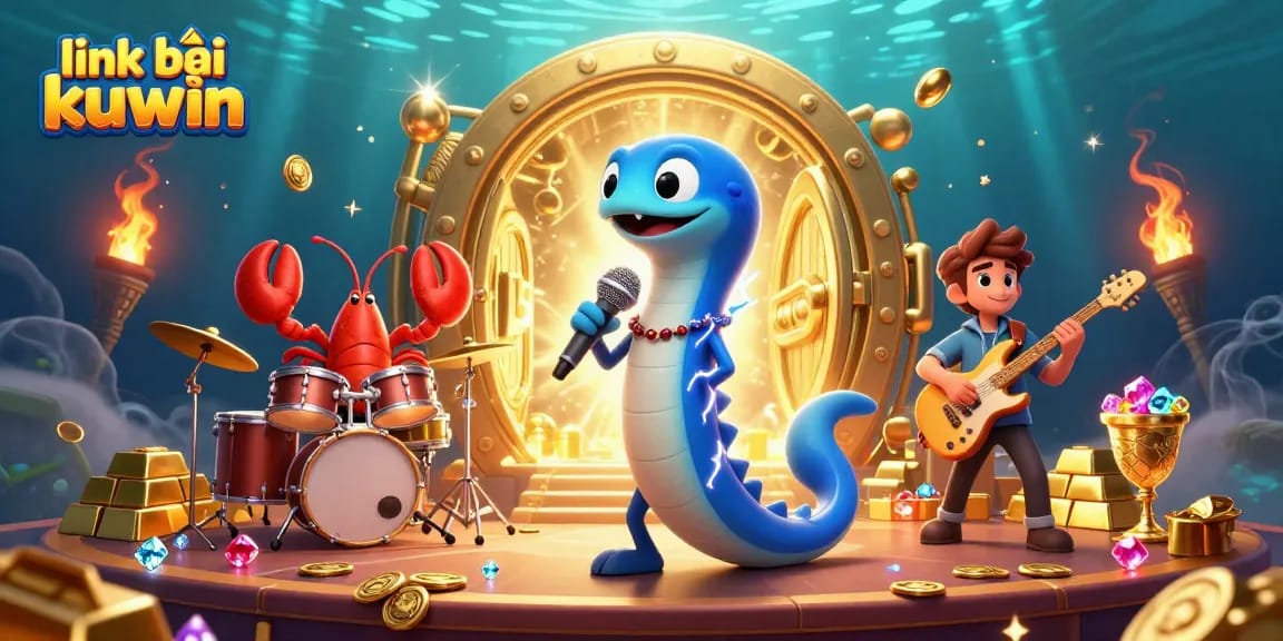 Experience the excitement with link vào kuwin at an underwater casino, featuring vibrant characters and treasure.
