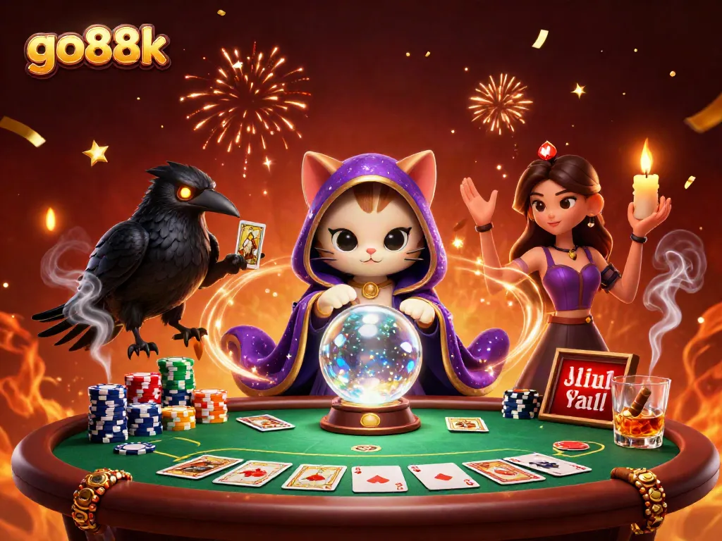 Engage with go88k's exciting action at a colorful poker table with dynamic 3D characters.
