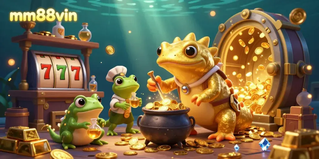 Engage your luck with mm88vin's immersive casino experience featuring gold coins and colorful slot reels.