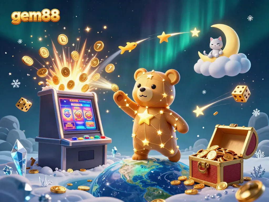 Experience gaming excitement with gem88 in a vibrant 3D casino adventure, overflowing with dazzling elements.