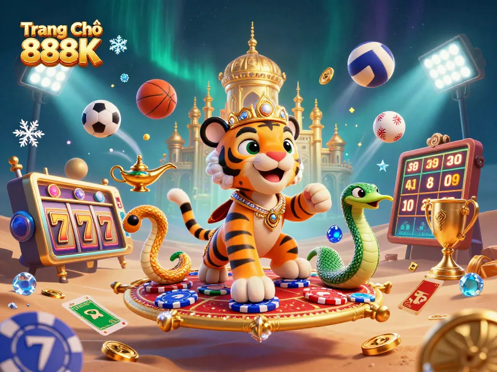Experience the excitement of Trang Chủ 888K with vibrant casino elements, showcasing a magical sultan in a thrilling game environment.