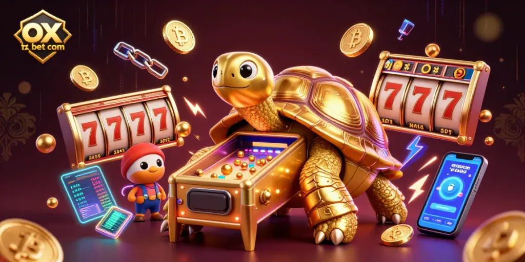 Engage with exciting slots and jackpots at ox bet com, featuring vibrant animals and neon crypto-themed elements.