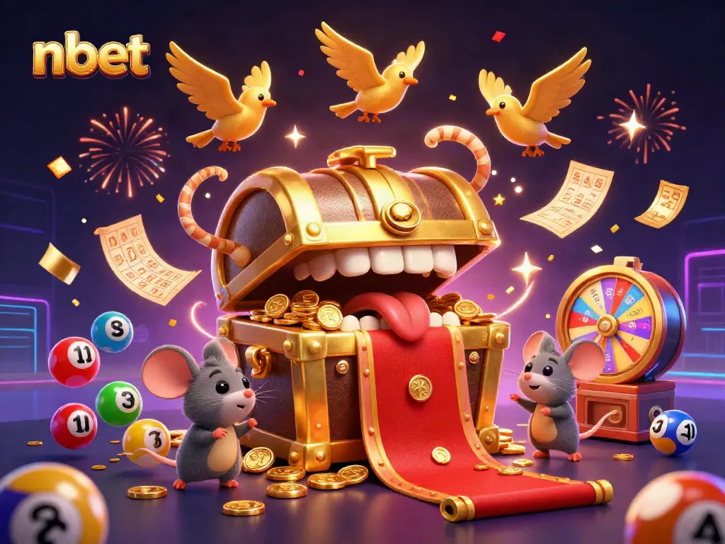 Experience nbet's exciting gaming with treasure chests and vibrant casino elements in dynamic action.