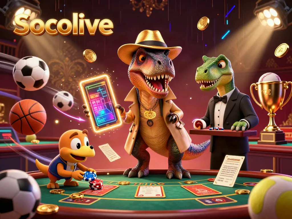 Socolive brings dynamic sports betting to life with animated characters in a bustling casino environment.