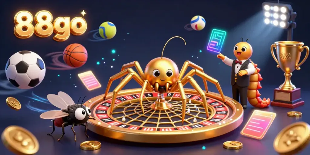Spin the roulette wheel with 88go as the golden spider spins a web of sports bets.