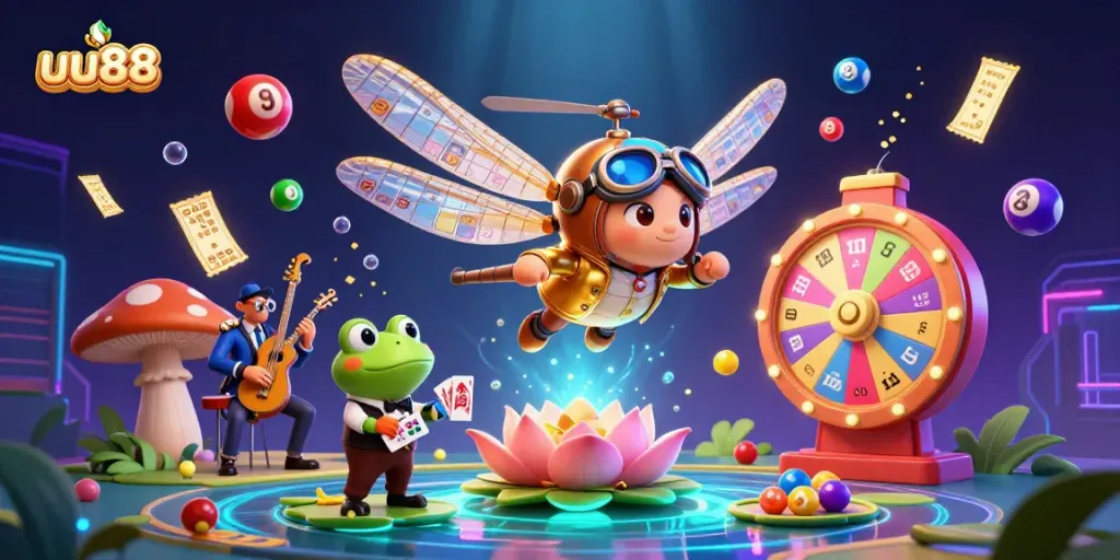 Spin and win with uu88 as a dragonfly pilot and frog croupier showcase vibrant casino games.