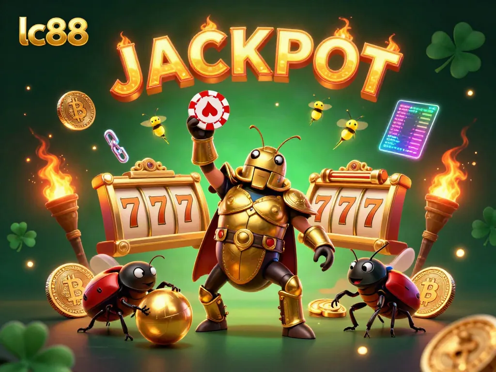 Experience lc88's thrilling jackpot action with cartoon beetles, shiny coins, and glowing winnings.