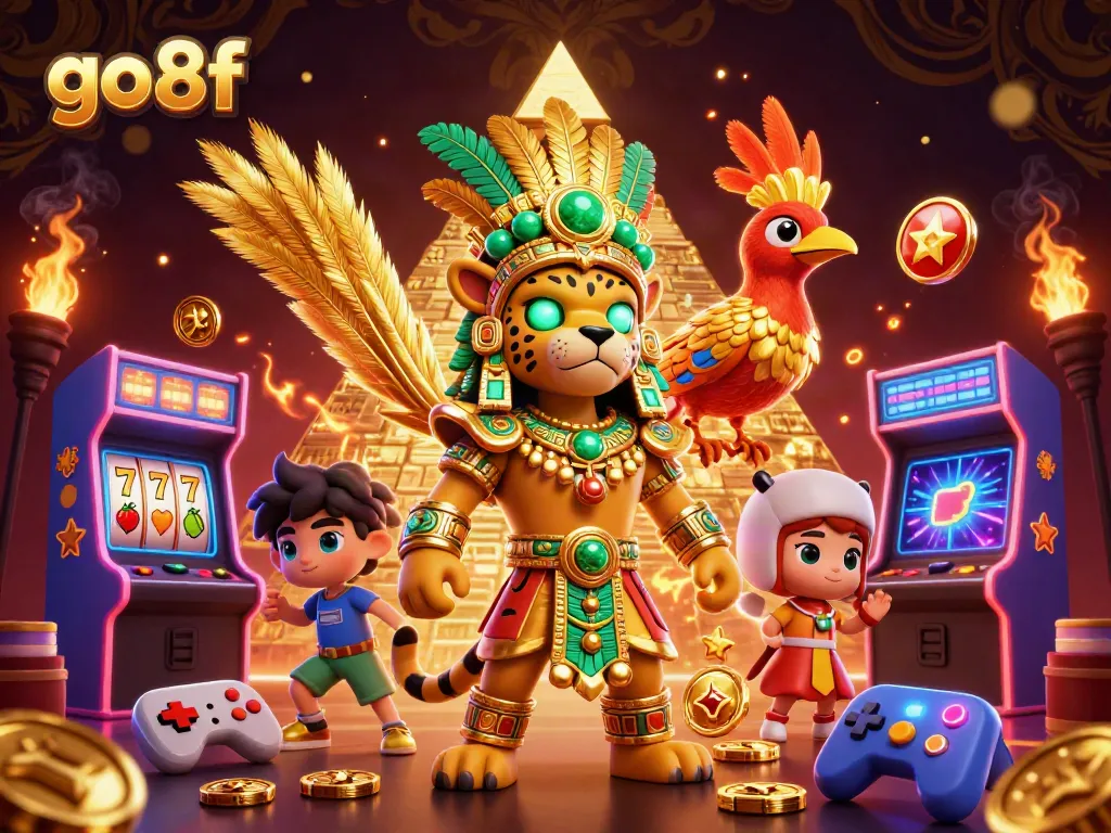Experience the thrill of gaming with go8f's vibrant Mayan-themed casino illustration.