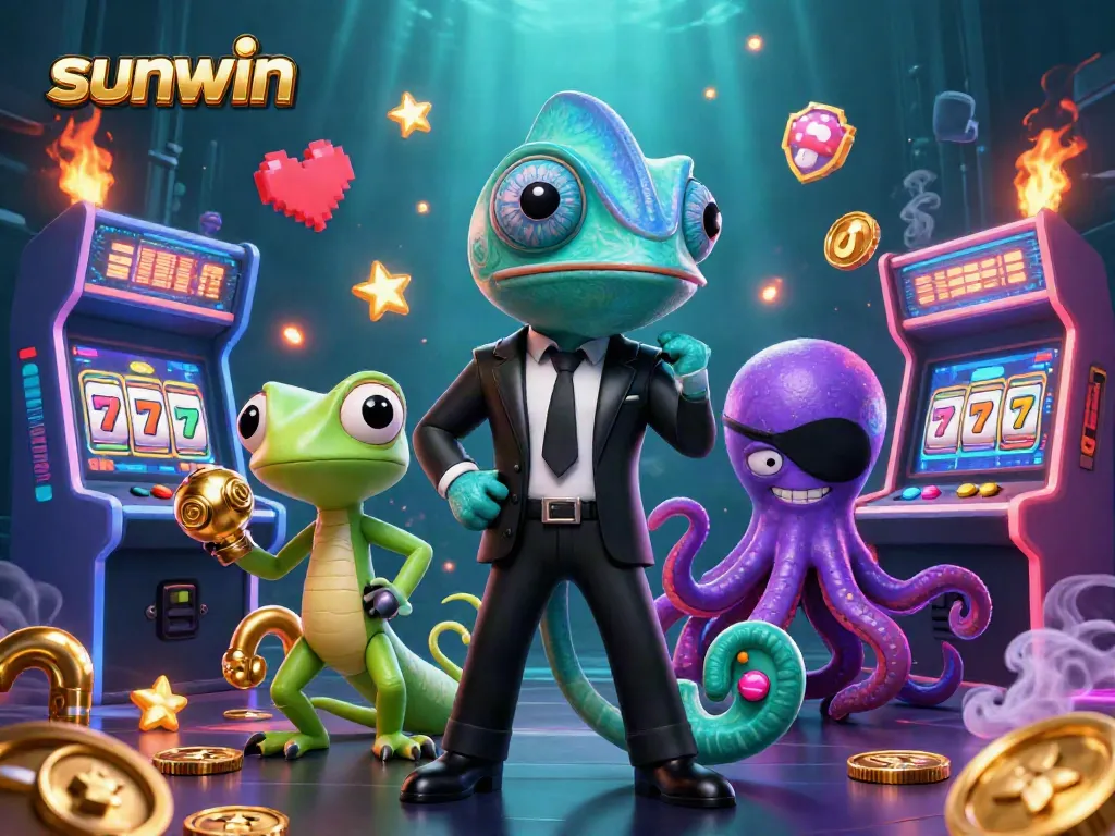 Win at sunwin with a dynamic gaming scene featuring a colorful casino environment and engaging characters.