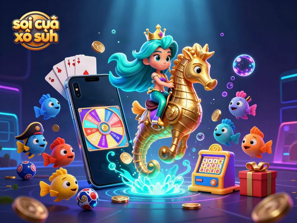 Win big with soi cầu xổ số; visualize a vibrant scene showcasing a lottery game adventure under the sea.