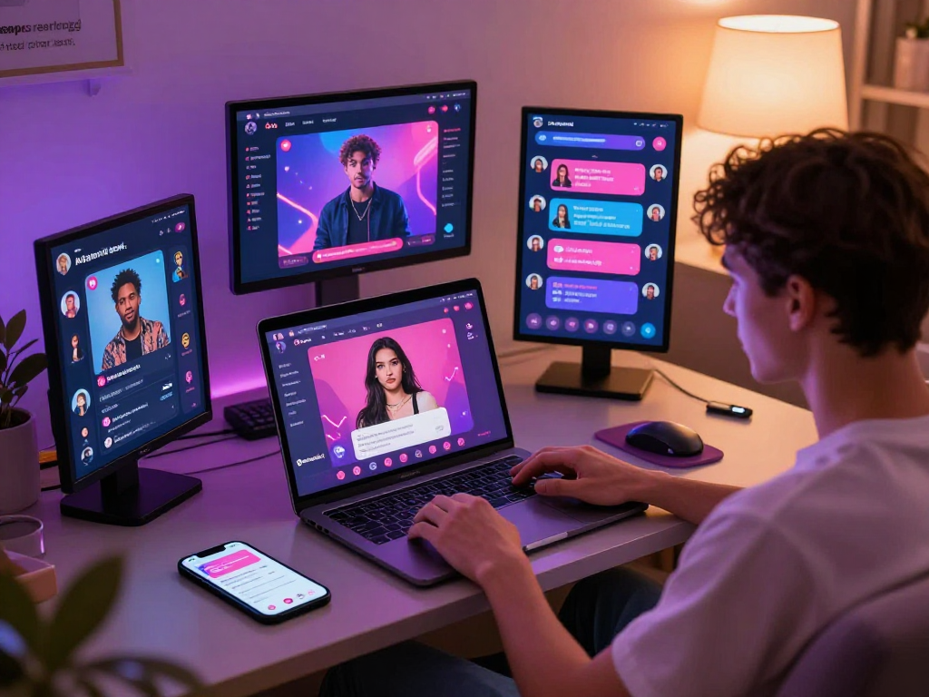 Interactive session showcasing porn ai chat platforms with vibrant character options and cozy user environment.