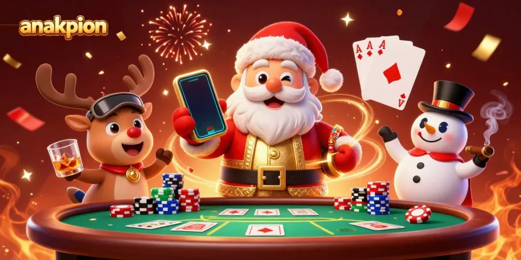 Experience excitement with anakpion as Santa celebrates jackpots in a vibrant casino scene.