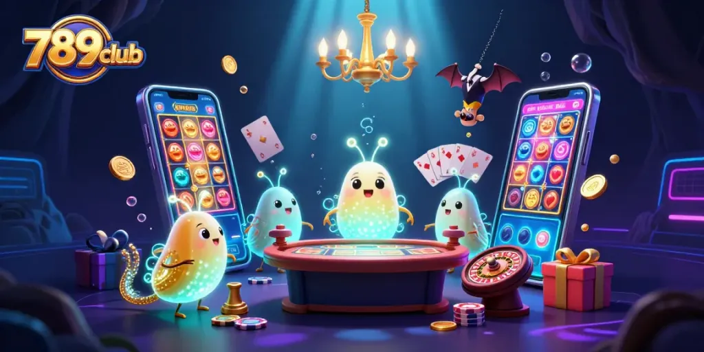 Bet on exciting games at 789club, with bioluminescent glowworms illuminating the vibrant casino.