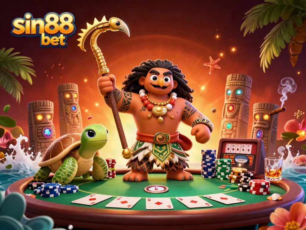Bet with sin88 bet at a vibrant casino illustration featuring a demigod hawk and poker elements.