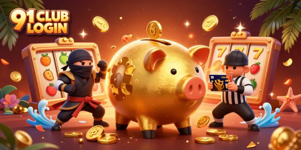 Engage with the vibrant 91 CLUB LOGIN experience showcasing a lively casino scene with dynamic characters.