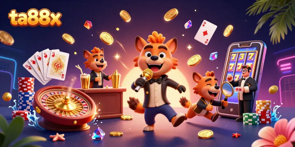 Experience the lively atmosphere of ta88x with sparkling gambling action and comedic hyena characters.