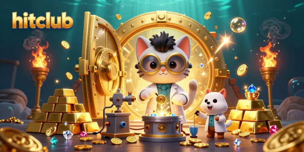 Experience thrilling gameplay with hitclub featuring a mad scientist cat and golden casino elements.