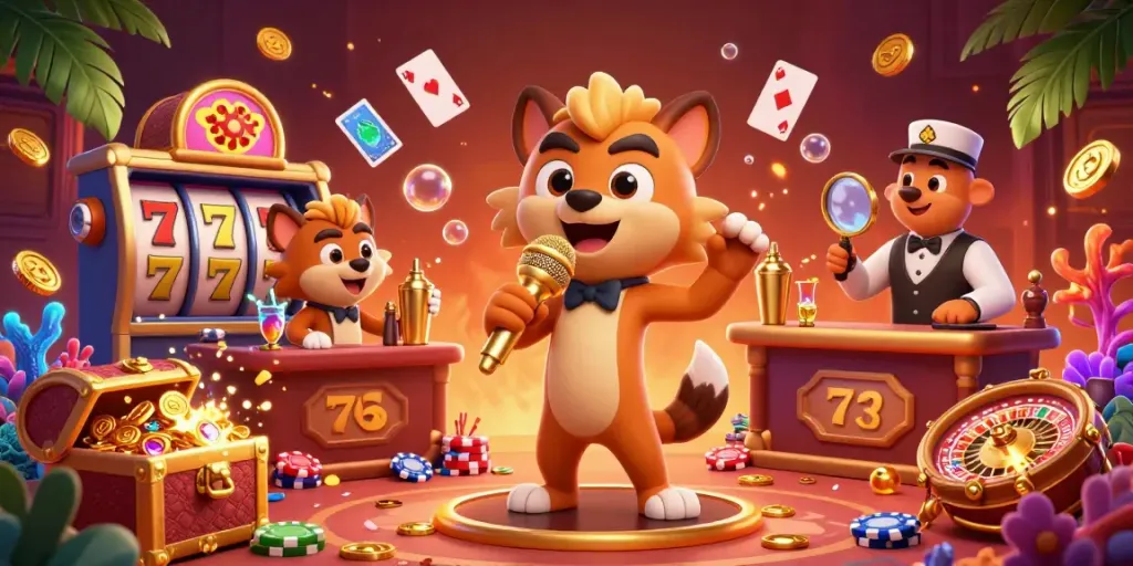 Hyenas performing in a vibrant tx88 casino scene with energetic atmosphere and gold coins.