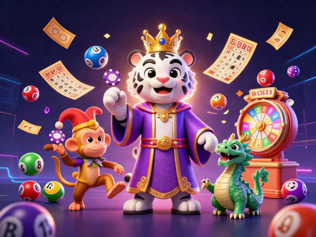 Top88 lively illustration featuring casino elements with a tiger, monkey, and dragon.