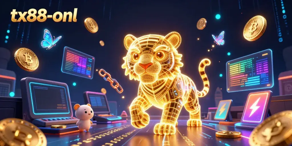 Engage with tx88-onl as the golden tiger guides players through a vibrant 3D casino experience.