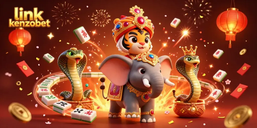 Play and win big at Kenzobet with vibrant casino-themed 3D illustration showcasing excitement.