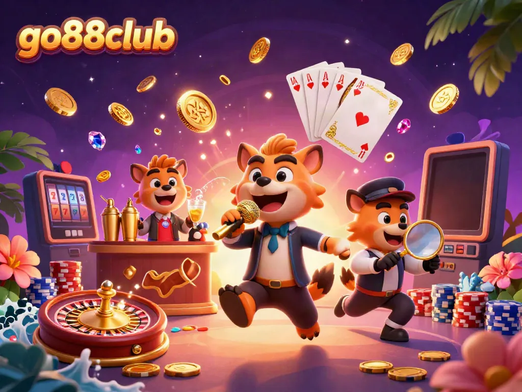 Experience the excitement of go88club with hyenas in a vibrant comedy casino scene.