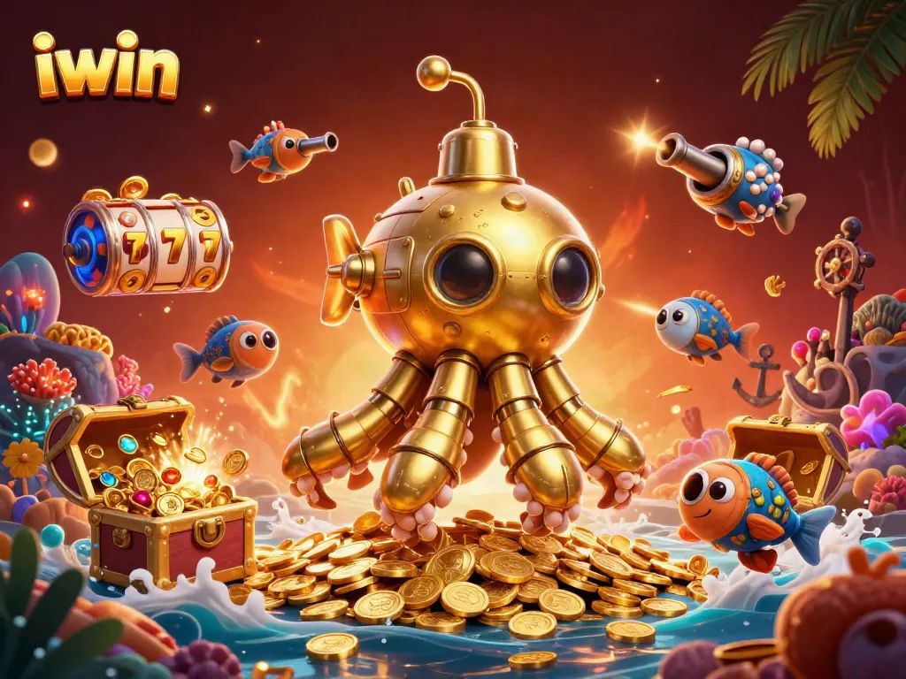 Play thrilling iwin games in a vibrant underwater scene with gold coins and dynamic characters.