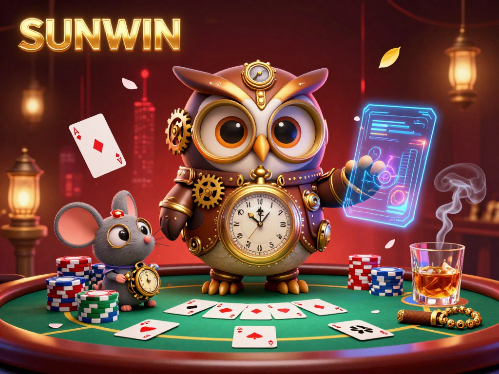 SUNWIN brings excitement to life as players engage with the dynamic casino scene featuring a time-traveler owl.