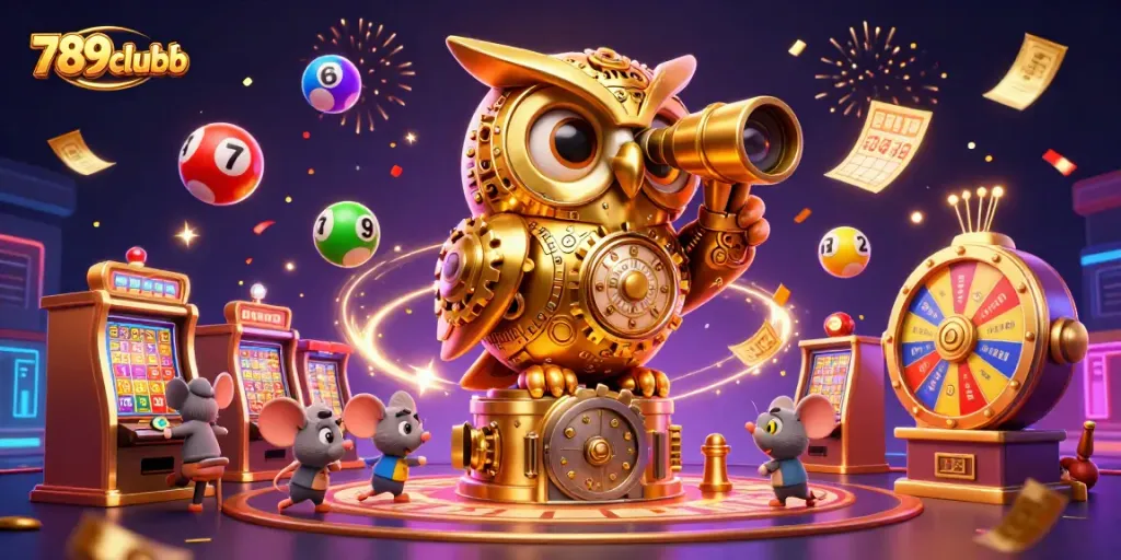 Experience thrilling games at 789clubb with a dynamic illustration of casino elements and excitement.