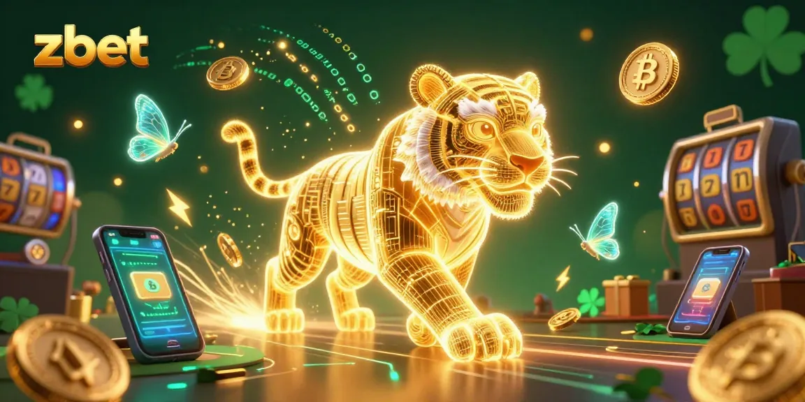 Play exciting games with zbet in a vibrant 3D digital casino showing crypto elements.