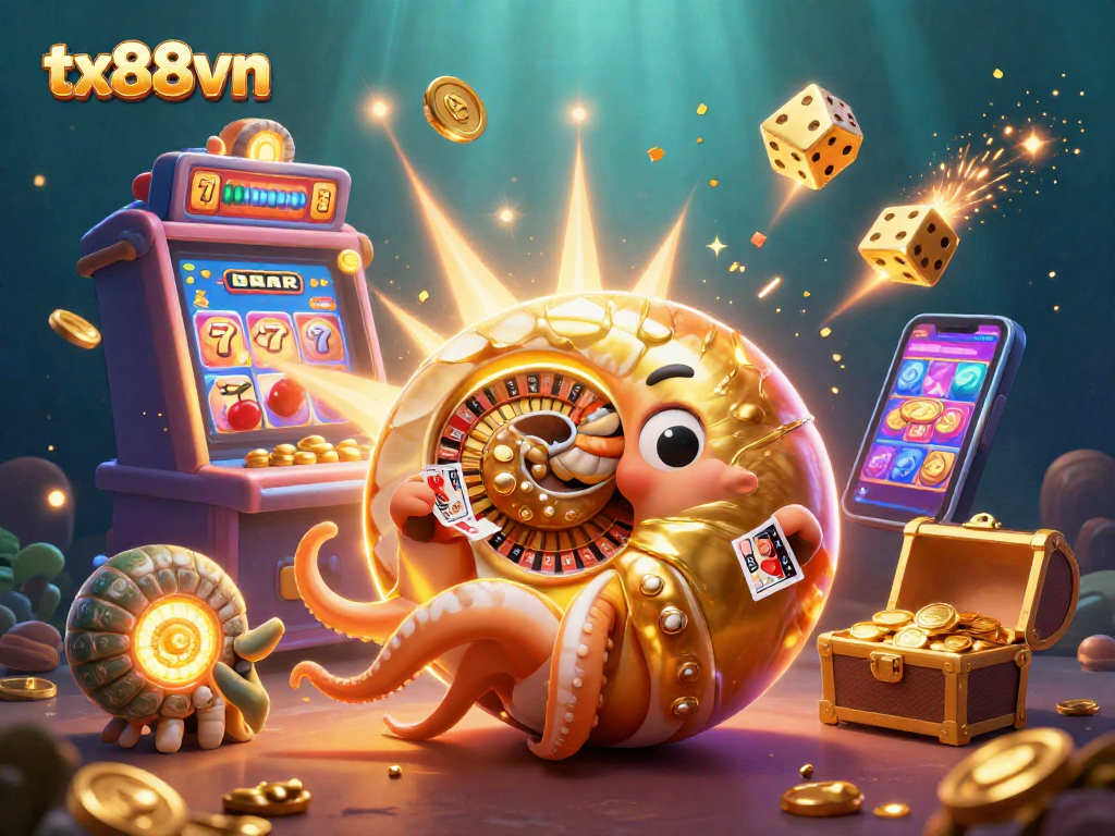 Embark on thrilling gaming adventures with tx88vn's stunning jackpot scene featuring a giant nautilus roulette and vibrant casino elements.
