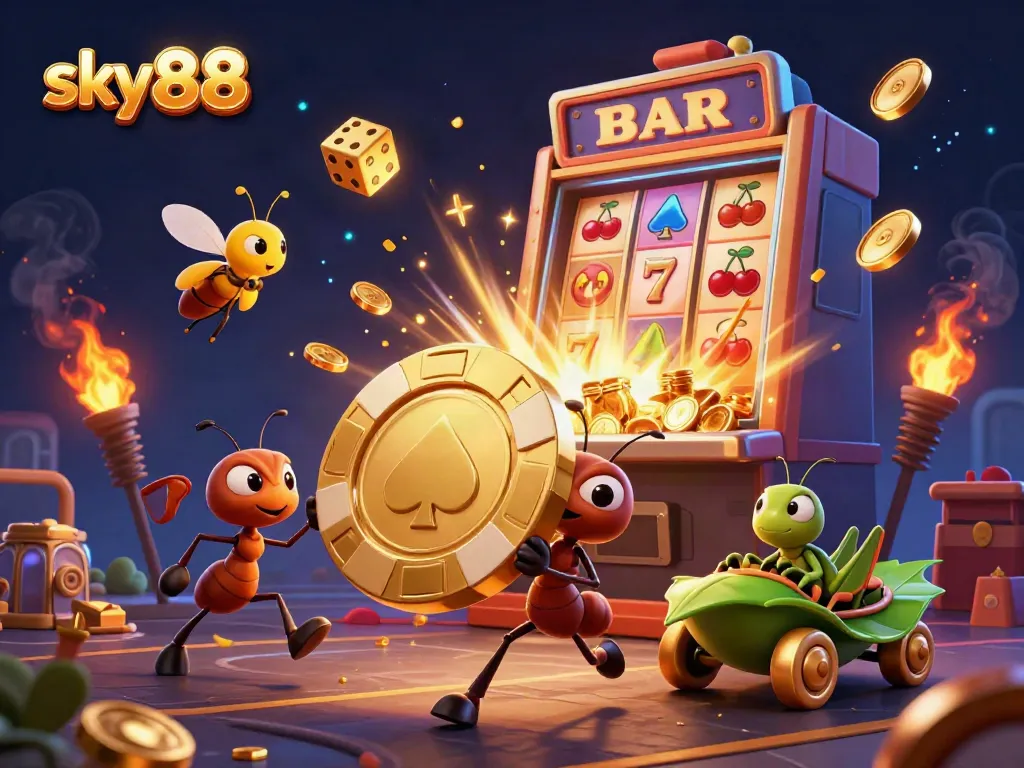 Experience the thrill of sky88 gambling with cartoon ants on a heist and illuminating jackpots.